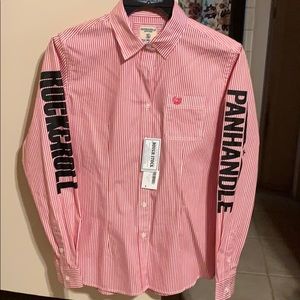 Panhandle ladies pink & white stripe button down